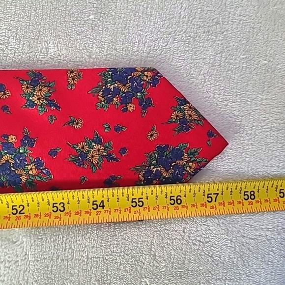 Vintage Adolfo 100% Silk Handsewn Men's Necktie Red Floral Print Repp Tie Luxury - Picture 3 of 14